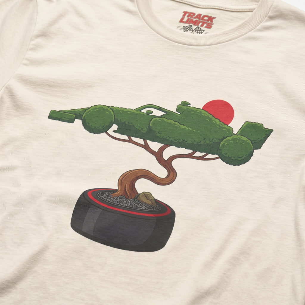 Close-up of the Bonsai Tree F1 t-shirt print on Natural cotton