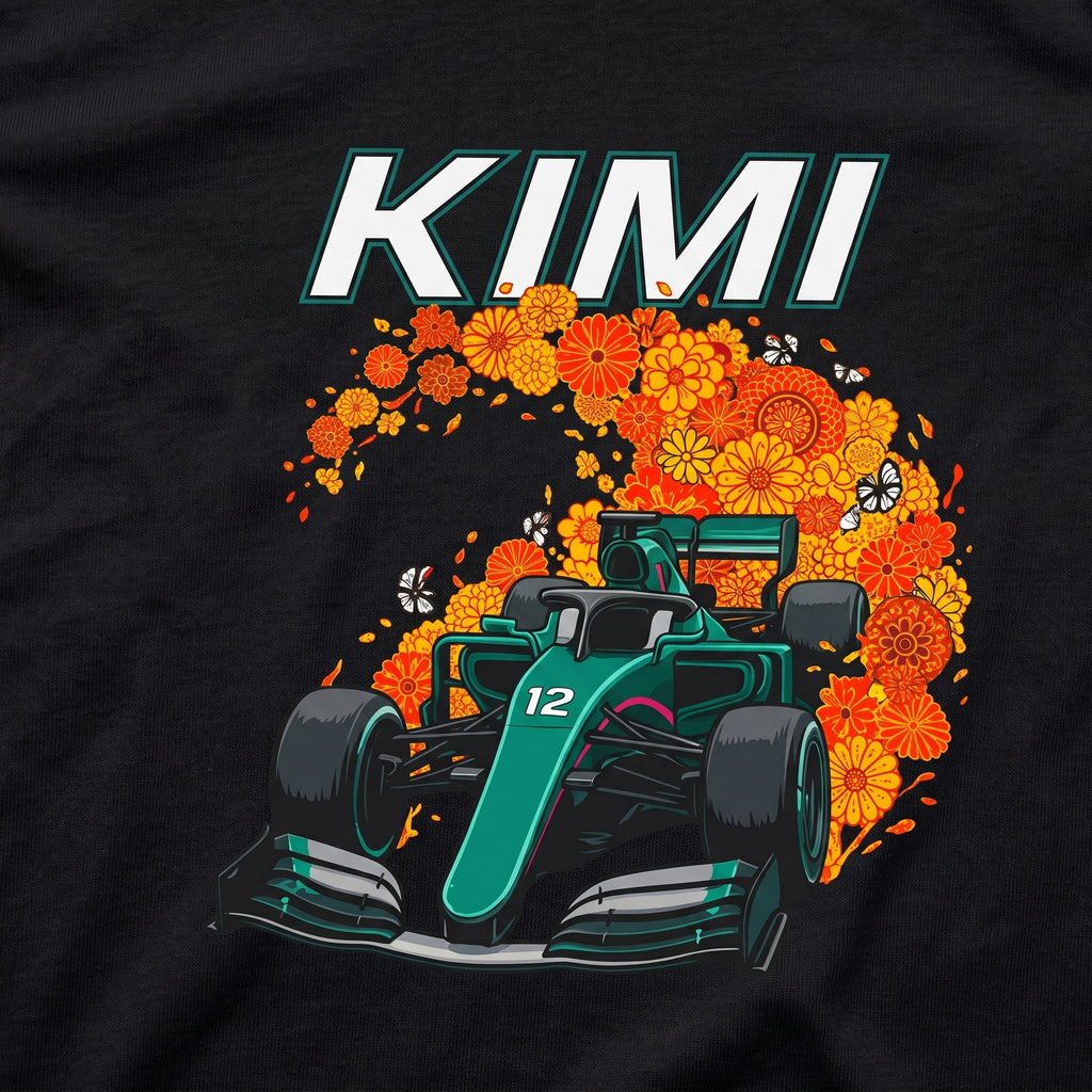 Kimi 12 Marigold Trail t-shirt print close-up