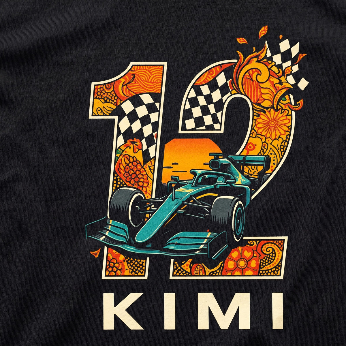 Kimi 12 Outline Marigold t-shirt print close-up