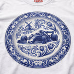 Close-up of the Max Delft Plate F1 t-shirt print on White cotton