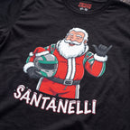 Close-up of the Santanelli F1 t-shirt print on Black cotton