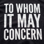 Close-up of the To Whom it May Concern F1 t-shirt print on Black cotton