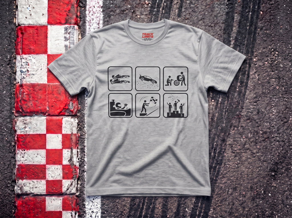 Racing Picto (Horizontal) F1 t-shirt in Sport Grey, flat lay on a race track kerb