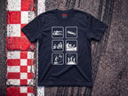 Racing Pictogram F1 t-shirt in Navy, flat lay on a race track kerb