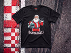Santanelli F1 t-shirt in Black, flat lay on a race track kerb